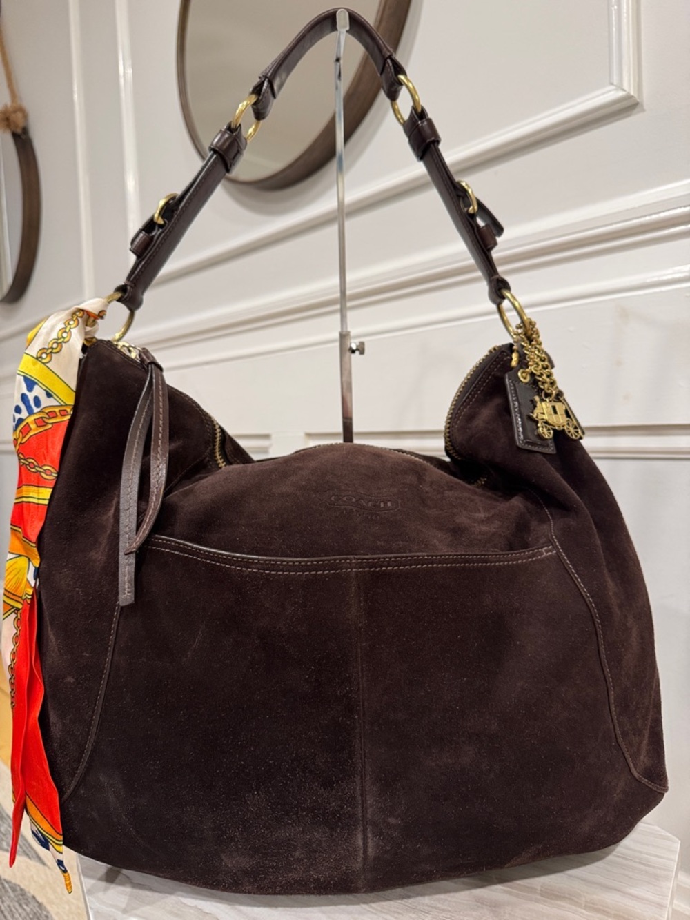 Coach Bag Vintage Carly Oversized Hobo Chocolate Brown Suede Shoulder Bag - Picture 3 of 17
